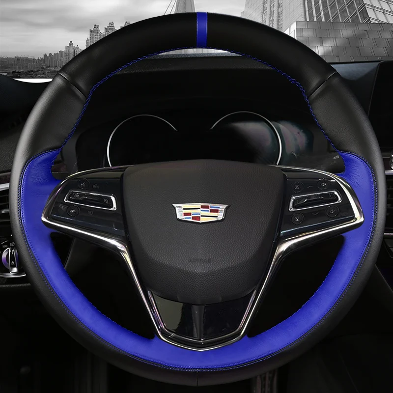 

DIY Hand-Stitched Carbon Fiber Leather Car Steering Wheel Cover for Cadillac XTS ATS-L XT5 ATS CT6 XT4 SRX Interior Accessories