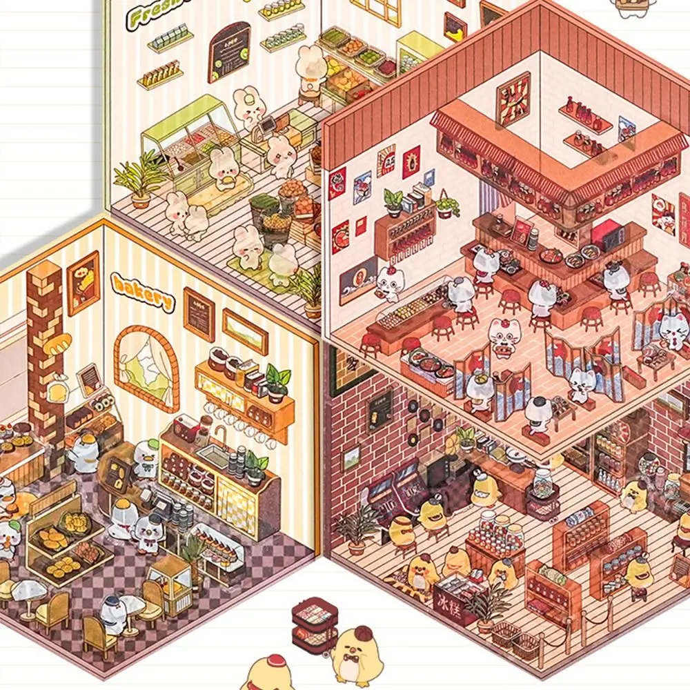 Мультяшные мини-сцены 3D наклейки визуальное укладка трехмерные пейзаж сделай