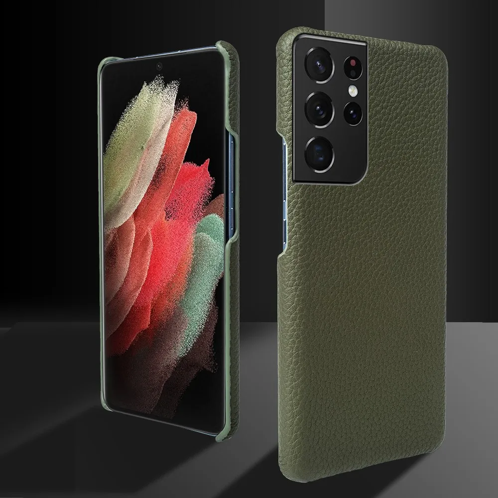 For Samsung S21 Ultra Case Litchi Grain Genuine Leather Cases for Galaxy S21 S21Plus S22 Plus Phone Cover Coque Back capa