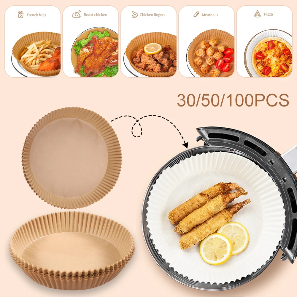 

30/50/100pcs Air Fryer Disposable Paper Liner 16cm Non-Stick Mat Parchment Wood Pulp Steamer Round Paper Liner For Frying Pan