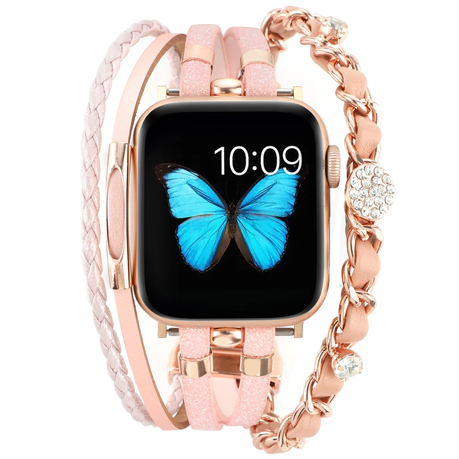 

Women's Shiny Leather Strap For Apple Watch Ultra Band 8 49mm 44mm 40mm 41mm 45mm Metal Bracelet iWatch Series 7 6 5 4 3 Se Belt