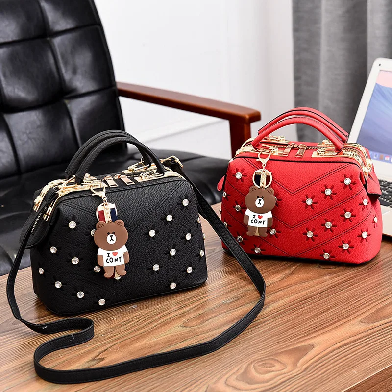 

New trend bag female with flowerMotorcycle bag Korean fashion crossbody shoulder bag zuangang 25X13X16cm