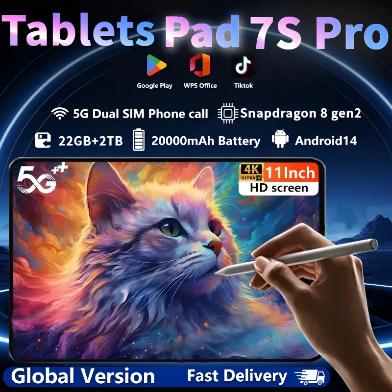 Фото Оригинальный планшет Global Version Pad 7S Pro Snapdragon 8 gen2 Android 14 22 ГБ + 2 ТБ 20000 мАч WIFI 5G с двумя SIM-картами HD 4K Tablet PC №1