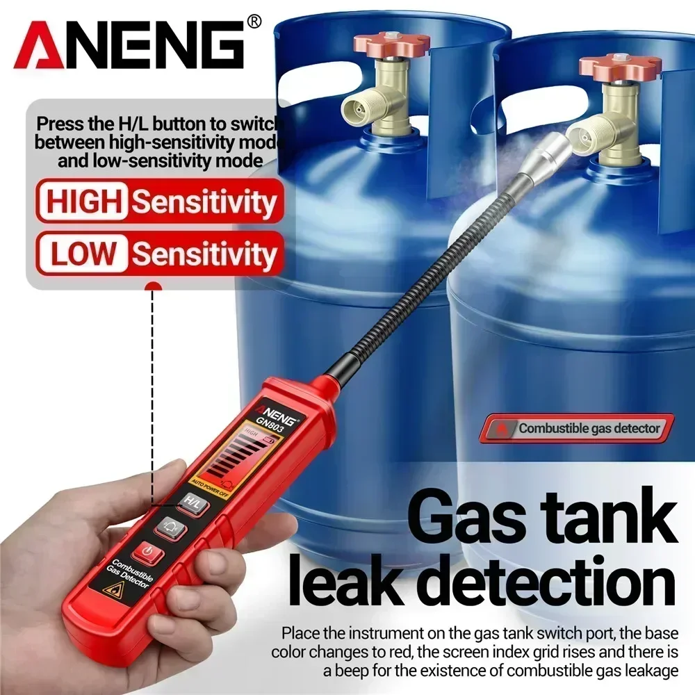 Фото Портативный детектор утечек газа ANENG GN803, ручной тестер метана и горючих газов, анализатор концентрации газов, измеритель утечек №4