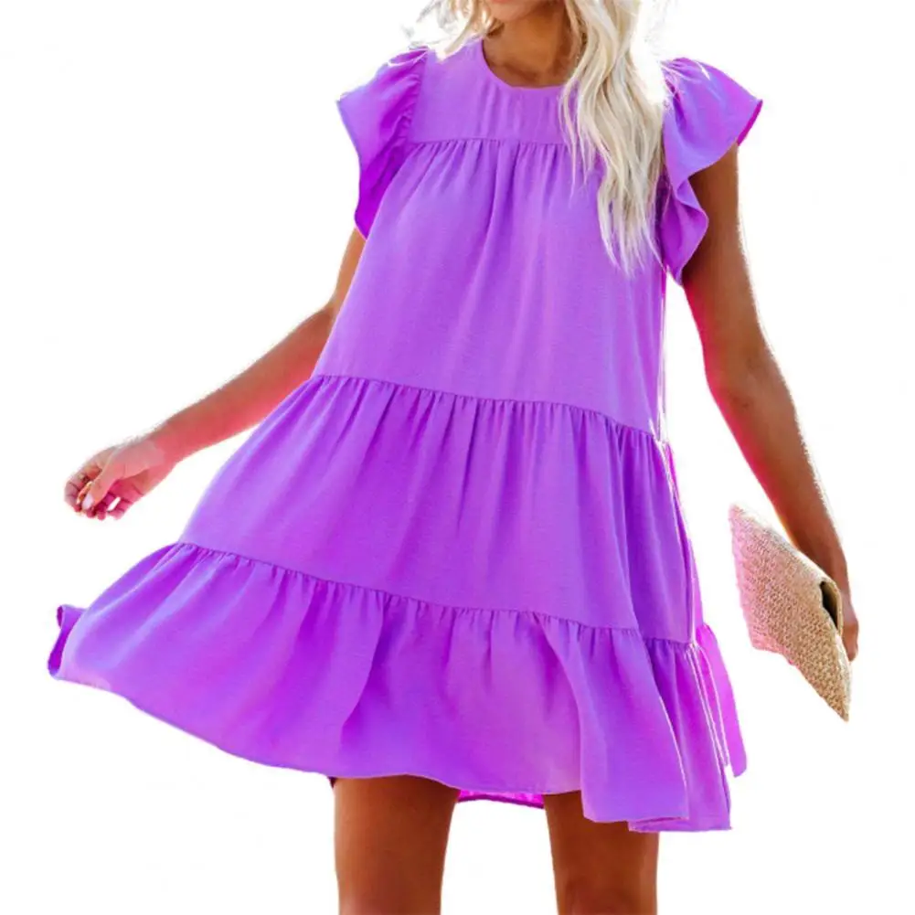 

Женское летнее Мини-Платье с вырезом лодочкой и широким подолом