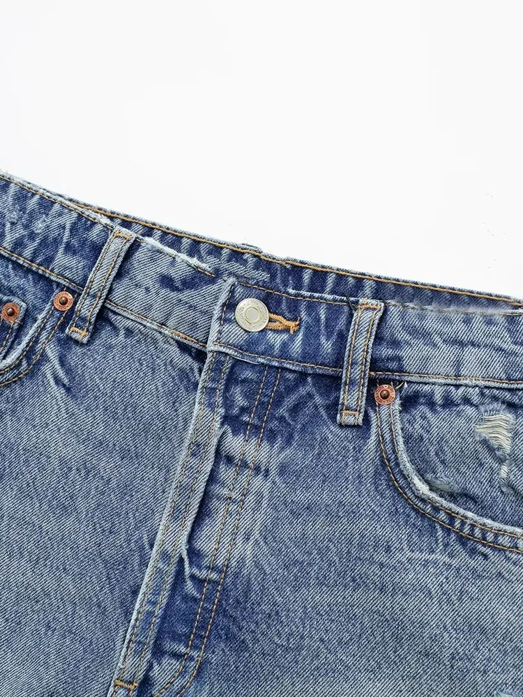 PAILETE Women 2023 fashion with pockets ripped denim shorts vintage high waist zipper fly female short pants mujer