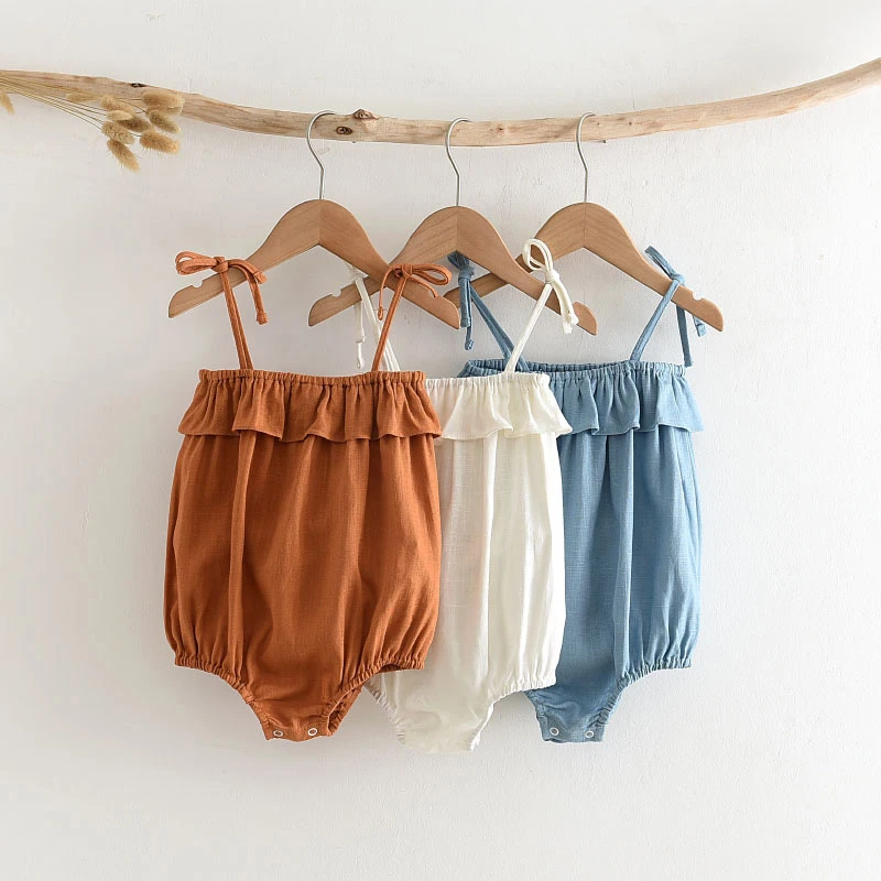 

Keelorn Baby Girls Rompers 2021 Summer Infant Baby One-pieces Suspender Clothes Toddler Girl Cotton Linen Soft Ruffles Jumpsuit