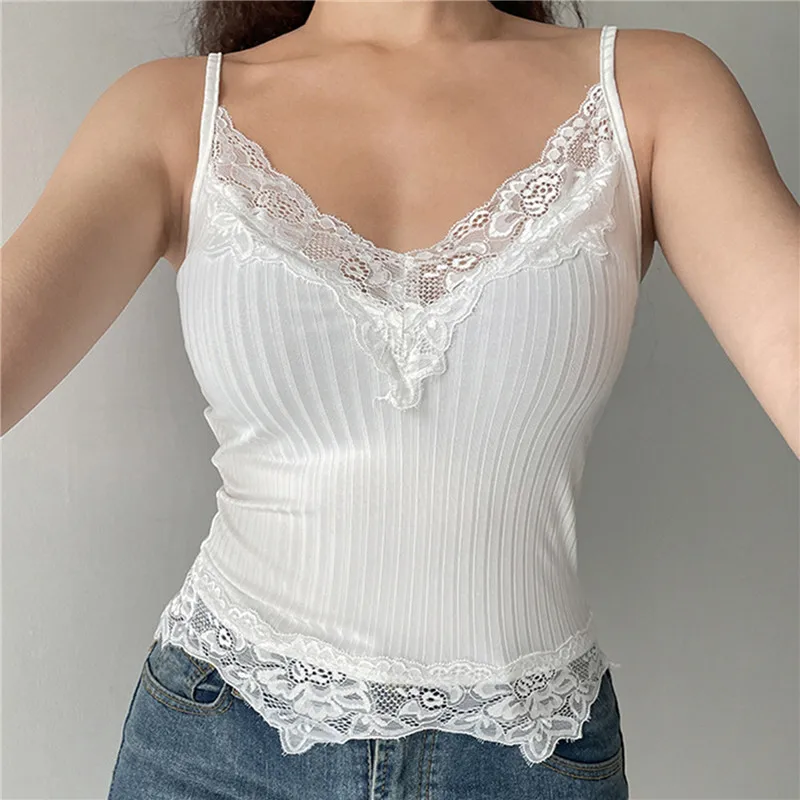 

Short Sling Top Women's Irregular Lace Solid Color Sling Deep V Neck Solid Color Sexy Slim Women's Top