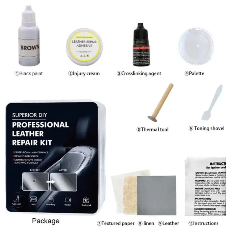 

Car Seat Leather Repair Cream Tool Kit Home Sofa Leather Seat Peeling Scratches Cracks DIY Repair Paste Restoration Set