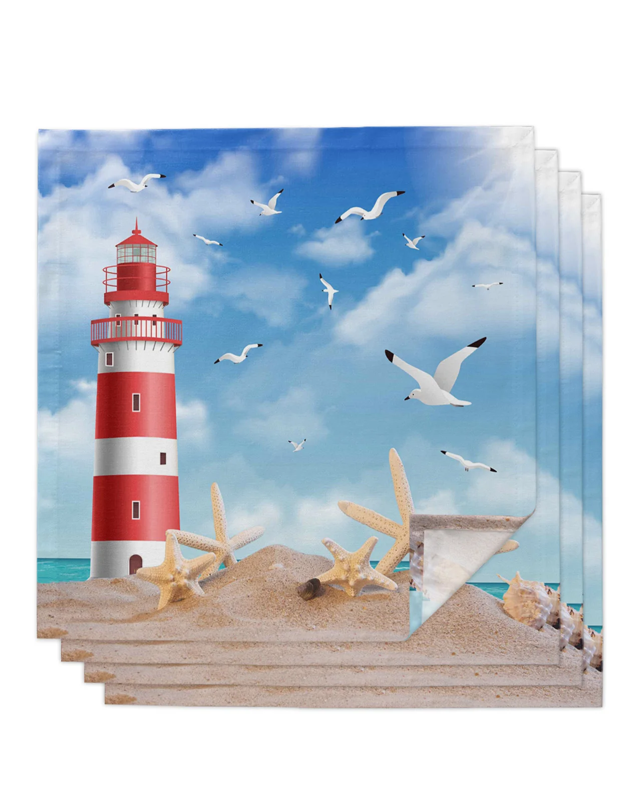 

4pcs Sea Beach Lighthouse Seagull Square 50cm Table Napkin Party Wedding Decoration Table Cloth Kitchen Dinner Serving Napkins
