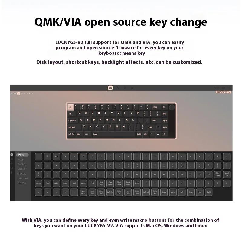 Комплект механической клавиатуры из алюминиевого сплава Weikav Lucky65 V2