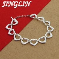 jinglin high quality 925 sterling silver bracelet cute heart chain bracelet for woman party charm jewelry gift