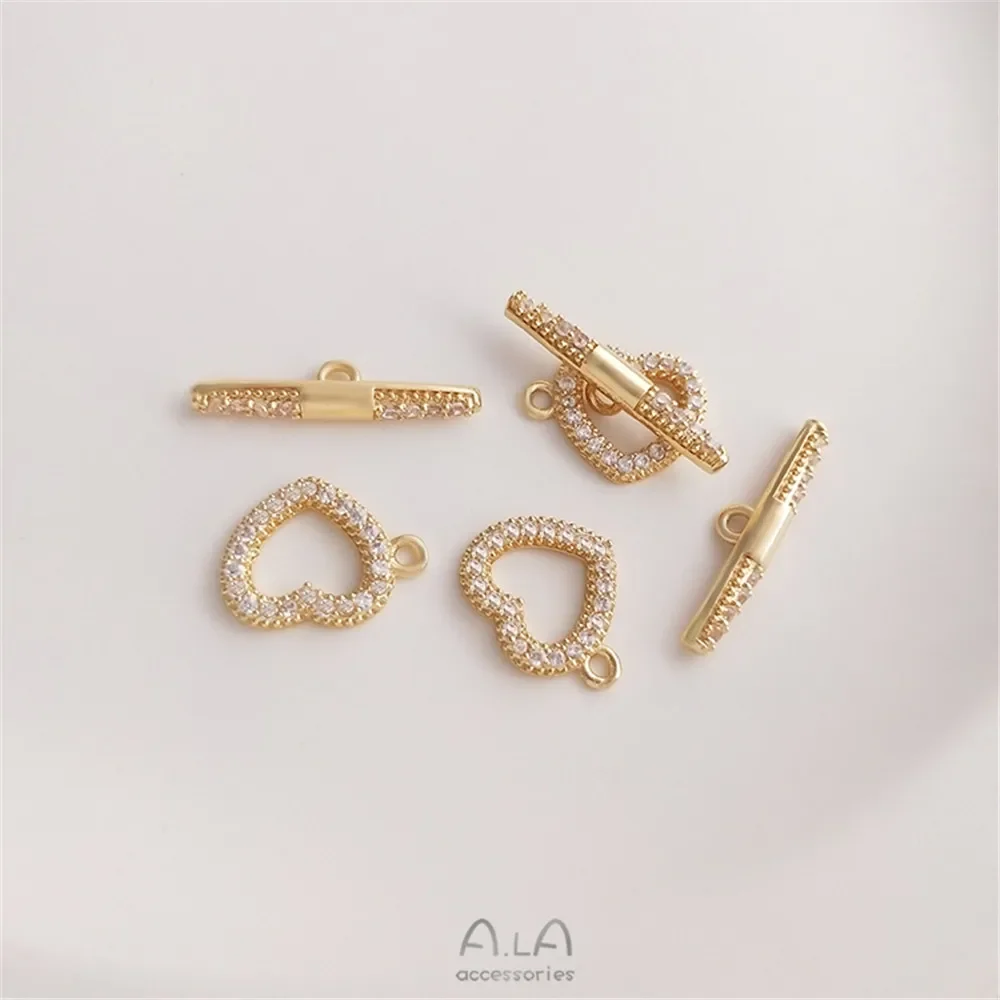 14 К Бао золотого цвета микро инкрустация цирконом персиковое сердце OT кнопка DIY