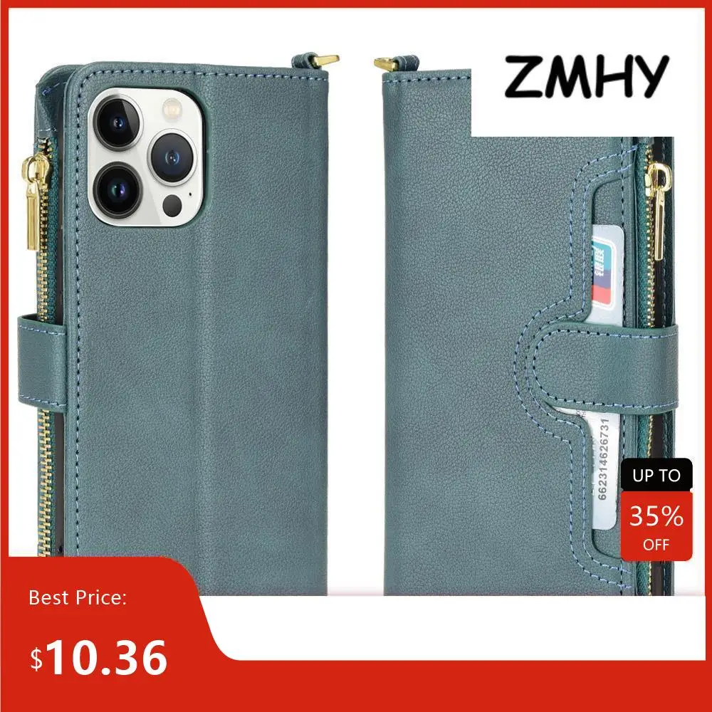

Case for iPhone iPhone12/12Pro Phone Cover with Card Slot for iPhone 12/12Pro Capa Wallet Bag Zipper Protective Shockproof Funda