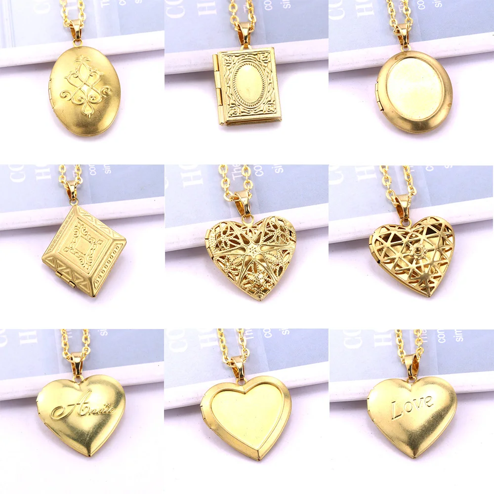 

Heart Folding Opening Photo Locket Pendant Necklace Carved Nostalgic Women's Jewelry Retro Pet Photo Amulet Wholesale Gift