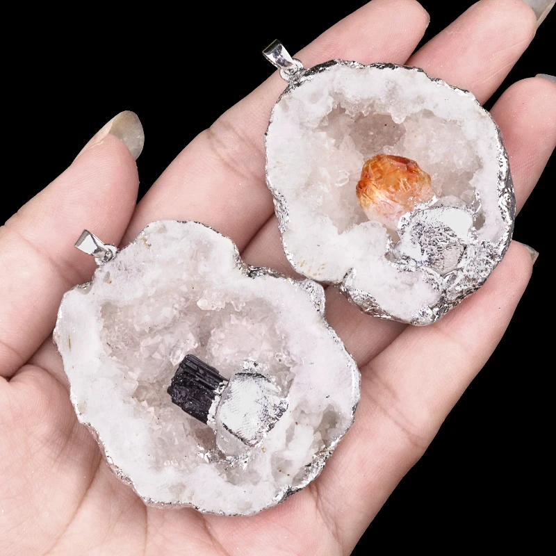 Ожерелье с подвеской в виде ломтика агата друзы нерегулярные Рейки исцеляющая