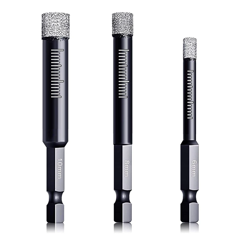 

3 Pcs Diamond Drill Bit Porcelain Drill Bit 6Mm 8Mm 10Mm Tile Drill Bits Sets 6Mm Hex Shank Dry Drill Bits