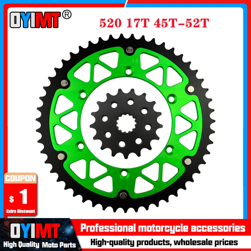 

520 Chain 17T 45T-52T Motorcycle Front & Rear Sprocket For KAWASAKI KX 250 KX250 1999-2008 KLX300 R KLX 300R KLX300R 2002-2007