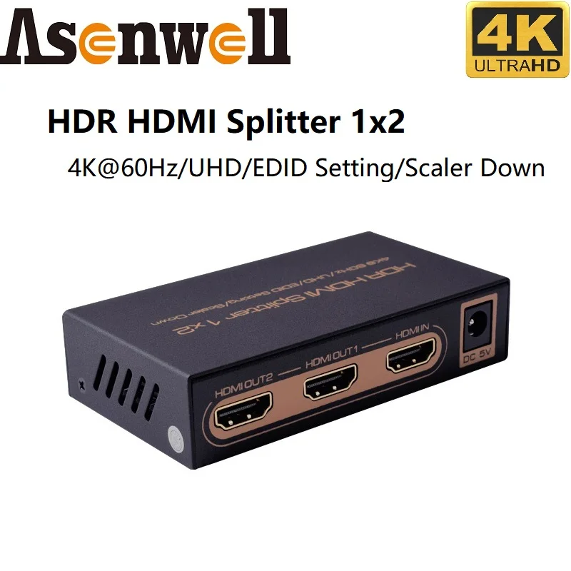 

HDMI Splitter 4K@60Hz UHD HDR Scaler Down 1x2 HDMI-compatible Splitter 1 In 2 Out HDCP2.2 HDMI 2.0 4:4:4 18Gbps Cascade Function