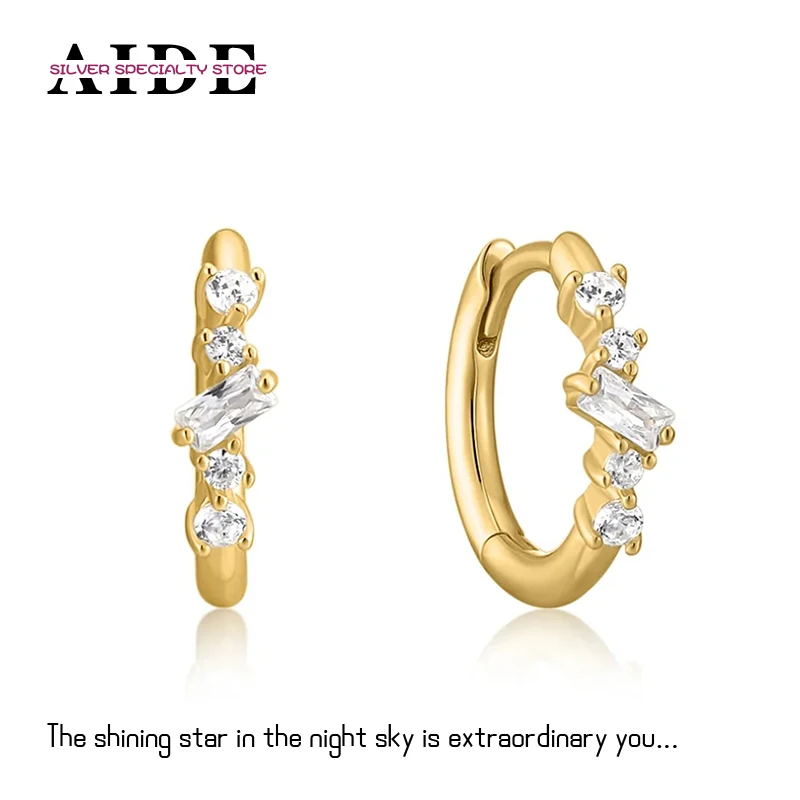 

AIDE 925 Sterling Silver Trend Cluster Geometric Zircon Hoop Earrings For Women Piercing Huggie Earring Jewelry Gift Pendientes