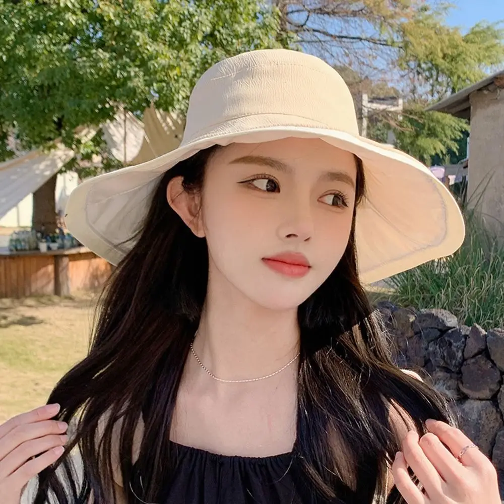 

Hat Casual Outdoor Large Brim UV Protection Solid Color Beach Women Cap Fisherman Hat Bucket Hat Bowknot Sun Hat