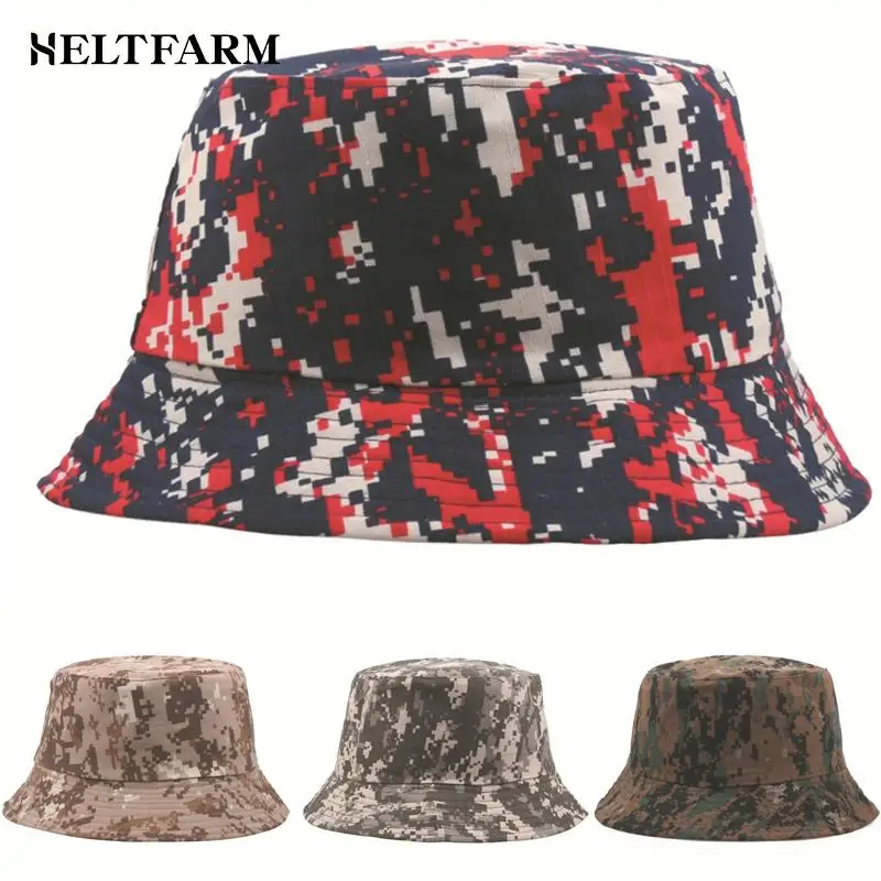 

Camouflage Style Men Women Couple Fisherman Bucket Hat Caps Summer Autumn Spring Double Layer Fabric Hats Panama Beach Fishing
