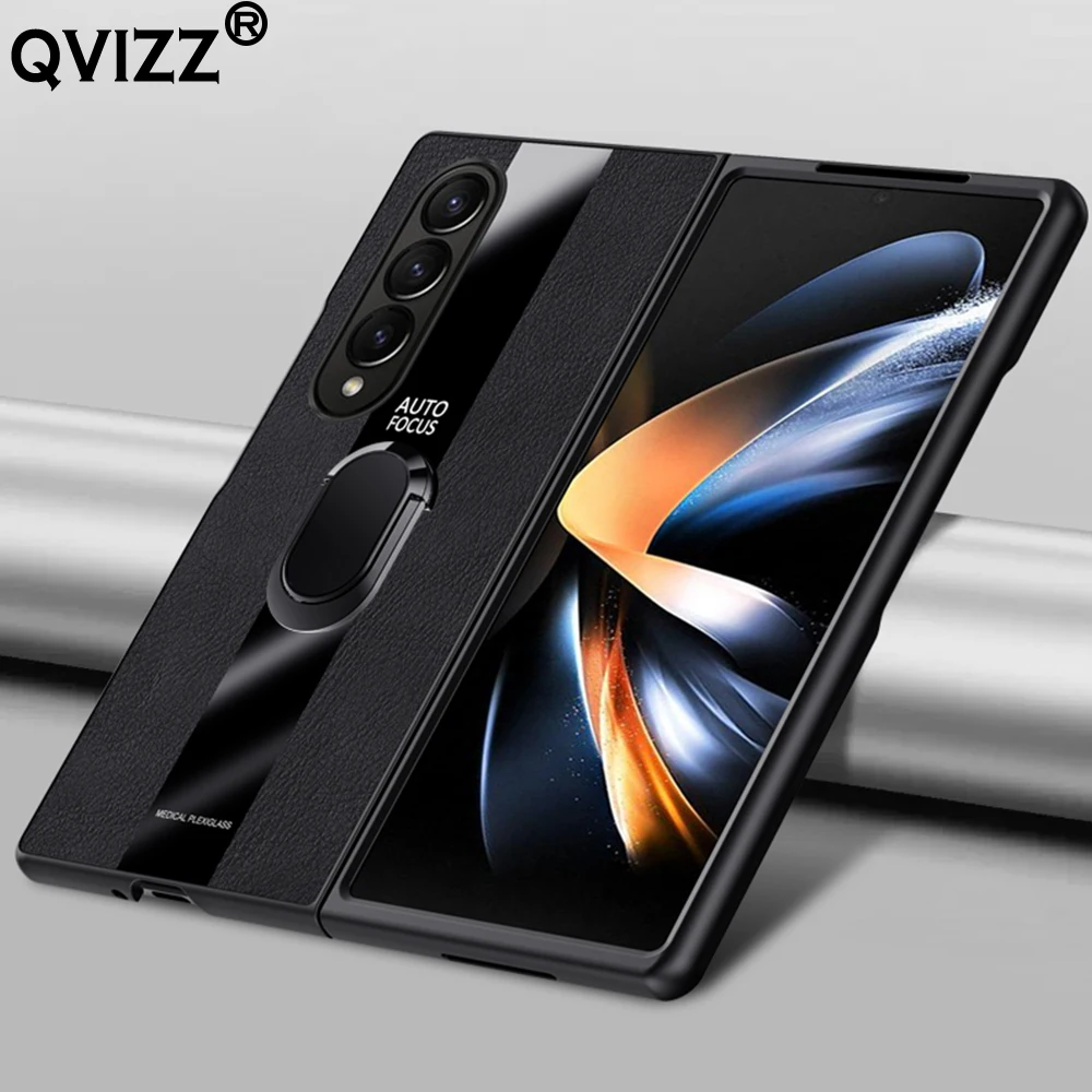 

Luxury Leather Case for Samsung Galaxy Z Fold4 Fold3 Fold2 Carbon Fiber Car Magnetic Ring Holder Hard Phone Cover SamsungZFold4