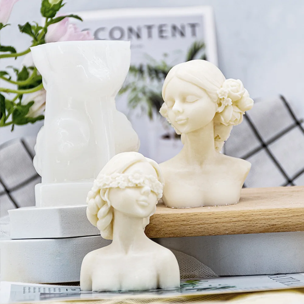 

3D Closed-Eye Blindfolded Lovers Portrait Candle Silicone Mold DIY Beaty Girl Aromatherapy Plaster Home Decor Gift Resin Mould