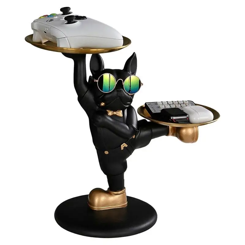 

French Bulldog Statue Key Holder Tray Storage Key Holder Candy Jewelry Earrings Tray for Home Decor Office Small Object Tray