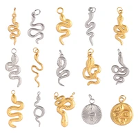 5pcslot stainless steel snake charms for jewelry making supplies diy charm bracelet pendants animal accessories jewelry finding