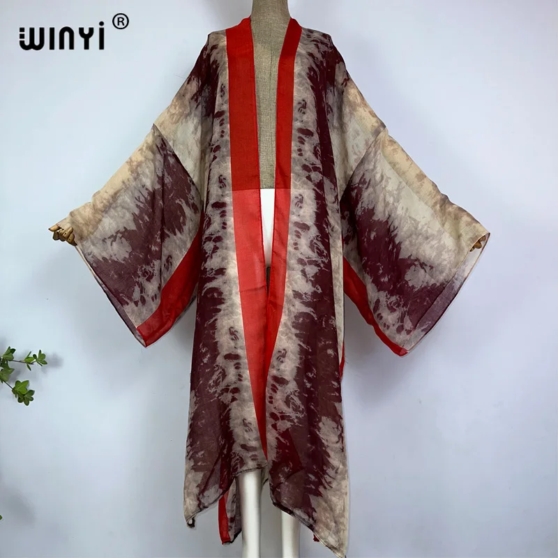 Кимоно WINYI 2023 женское пляжное в стиле бохо накидка для бикини с принтом и завязкой