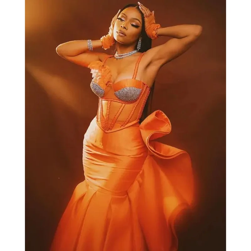 

Женское вечернее платье без рукавов Kadisua, оранжевое плиссированное платье до пола на бретелях-спагетти с кристаллами, элегантное платье для торжественных случаев