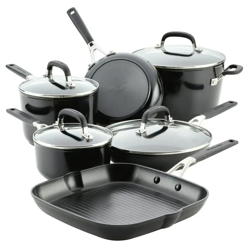 

Hard Anodized Nonstick Cookware Pots and Pans Set, 10-Piece, Onyx Black Cooking Pot Sets for Effortless Cooking