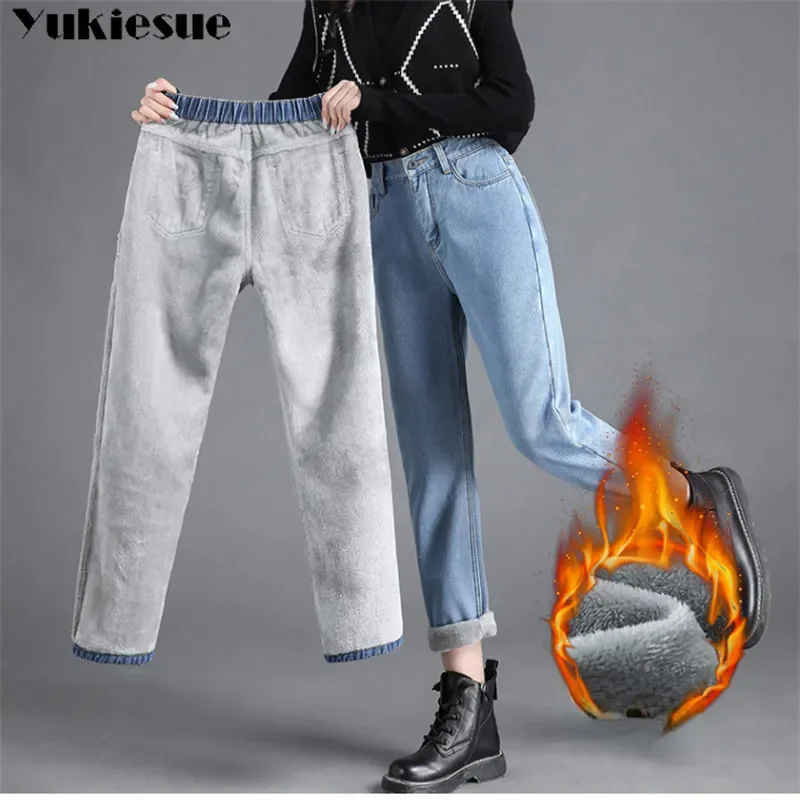 

Зимние теплые облегающие эластичные женские повседневные джинсовые брюки-карандаш, плотные бархатные женские джинсы, узкие прямые джинсы с высокой талией, флисовые Z108