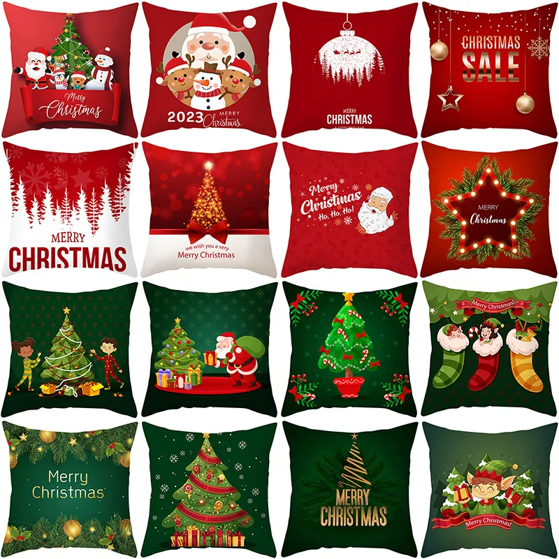 

Christmas Decorative Pillow Cover Couch Cushion Cover Dwarf Elk Christmas Tree Print Pillowcase Holiday Decorations 45x45cm