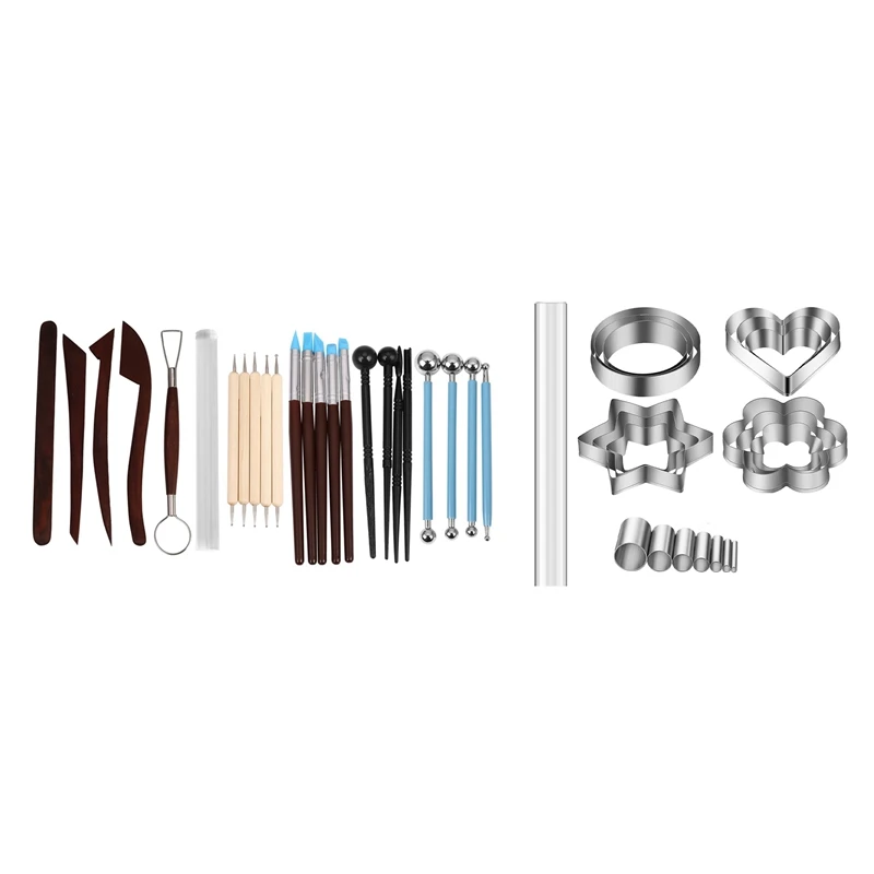 

24Pcs Polymer Clay Tools Modeling Clay Sculpting Tools With 20Pcs Polymer Clay Cutter Tool Set
