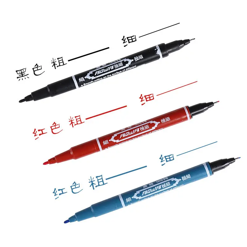 

10pcs/lot Wholesale Twin Tip Permanent Marker Pen Fine Point Waterproof Ink Thin Crude Nib Black 0.5mm-2mm Color