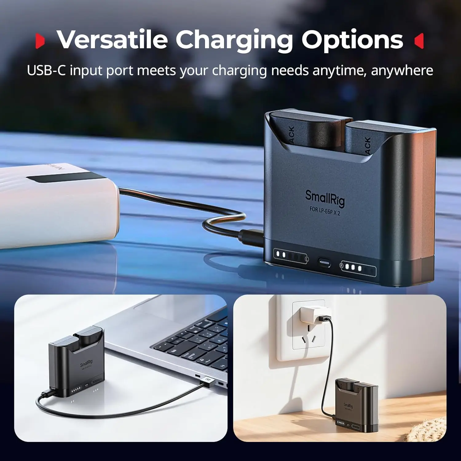 Зарядное устройство SmallRig LP-E6P LP-E6NH LP-E6N LP-E6 с двумя слотами для аккумуляторов Canon EOS R6 Mark III R5 Mark II R7 5D Mark II (2 часа зарядки) (art.: 3920da127bc39) - 3920da127bc39