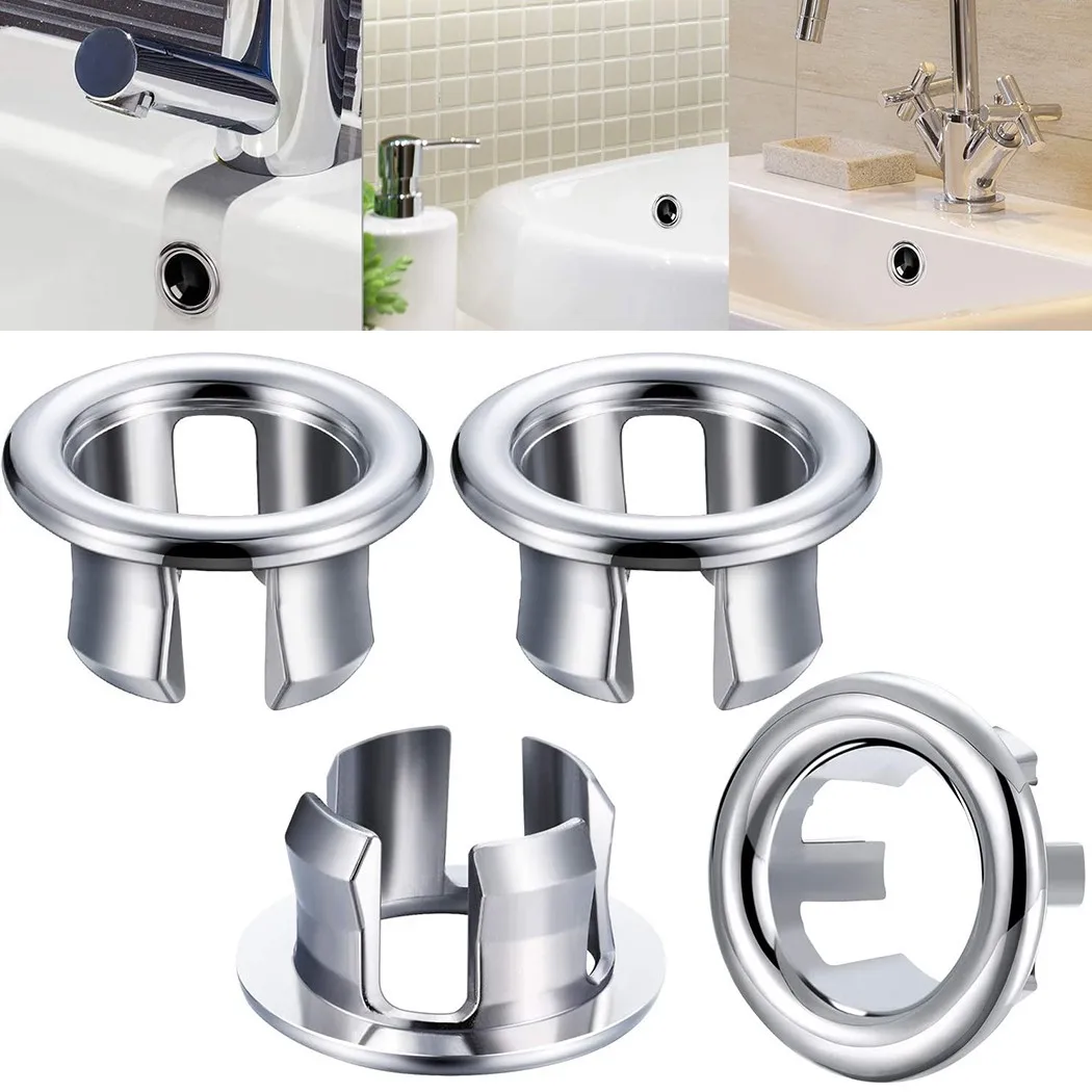 

4pcs Sink Overflow Ring Overflow Hole Cover Decorative Cover Water Blocking Cover BathroomPart Silver Sink Bathtub Good Adhesion