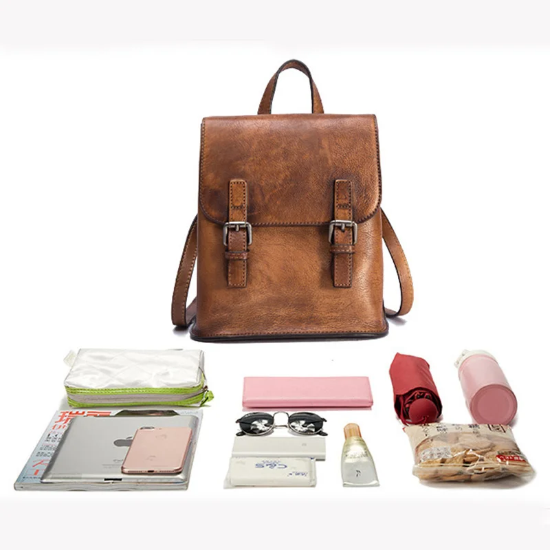 MOTAORA 2023 New Vintage Genuine Leather Women Backpacks Handmade Cowhide Girls School Luxury Bags For Teenage Female Travel Bag