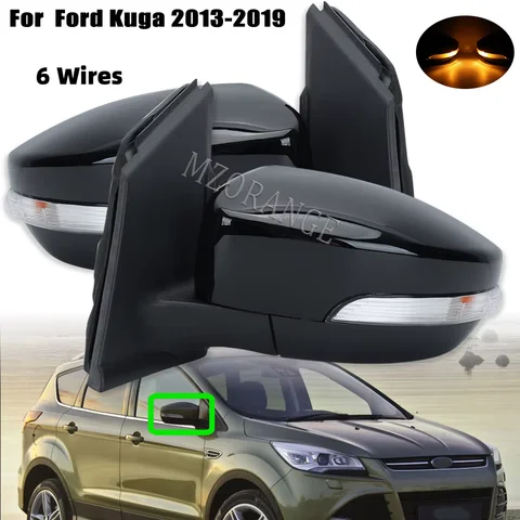 6-контактное зеркало с подогревом в сборе для Ford Escape/Kuga 2013-2019 черные электрические боковые зеркала подходят для замены деталей указателя поворота