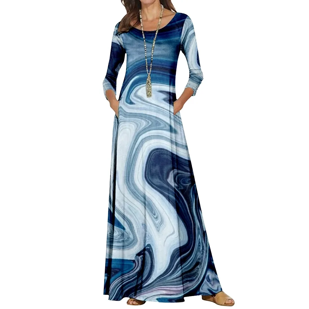 

New Women's Gradient Laser Print Round Neck Slim Dress