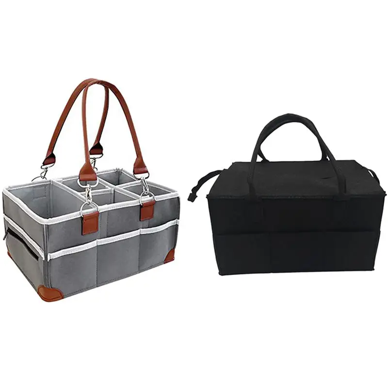 

2 Pcs Baby Diaper Caddy Organizers,Nursery Diaper Tote Bag-Gray & Black