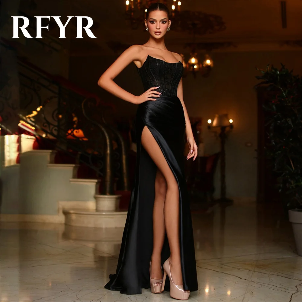 RFYR Черное платье русалки для выпускного вечера Вечернее без бретелек Блестящие