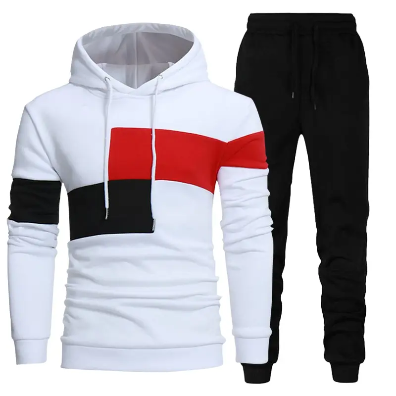 2023 New Autumn Winter Men's 2-Piece Stitching Hoodie + Pants Sports Casual Fashion Sweatshirt Trousers Oversized Men's Sportswe