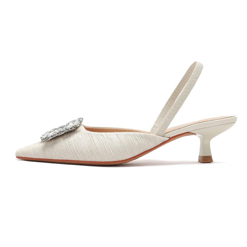 Wizard of Oz Square Button Rhinestone Women's Shoes Pointed Toe Shallow Mouth Single Shoes 2023 Summer New Slim Heel Sandals