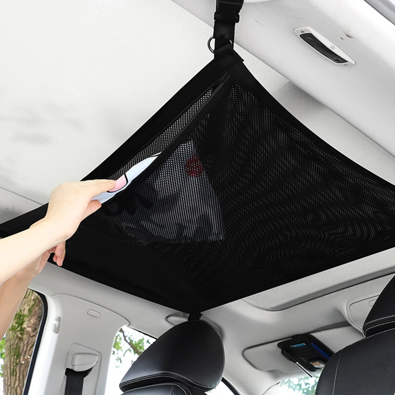 

SUV Car Ceiling Storage Net Pocket Car Roof Bag Interior Cargo Net Breathable Mesh Bag Auto Stowing Tidying Interior Accessories