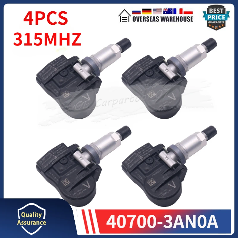 Датчик давления в шинах 40700-3AN0A 40700-3AN0B, 4 шт., TPMS 315 МГц для Nissan Frontier Maxima Nv200 Sentra Versa, датчик шин Датчик давления в шинах 40700-3AN0A 40700-3AN0B, 4 шт., TPMS 315 МГц для Nissan Frontier Maxima Nv200 Sentra Versa, датчик шин