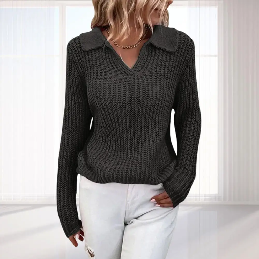 

Классический вязаный свитер с лацканами, мягкий пуловер, свитер, Женский однотонный теплый базовый свитер, джемпер