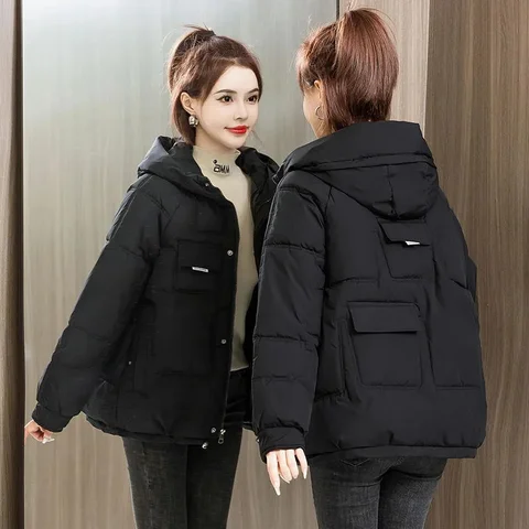 Новинка 2023, модное зимнее плотное Женское пальто с капюшоном и хлопковой подкладкой для отдыха, Женская куртка, Корейская Удобная теплая женская верхняя одежда